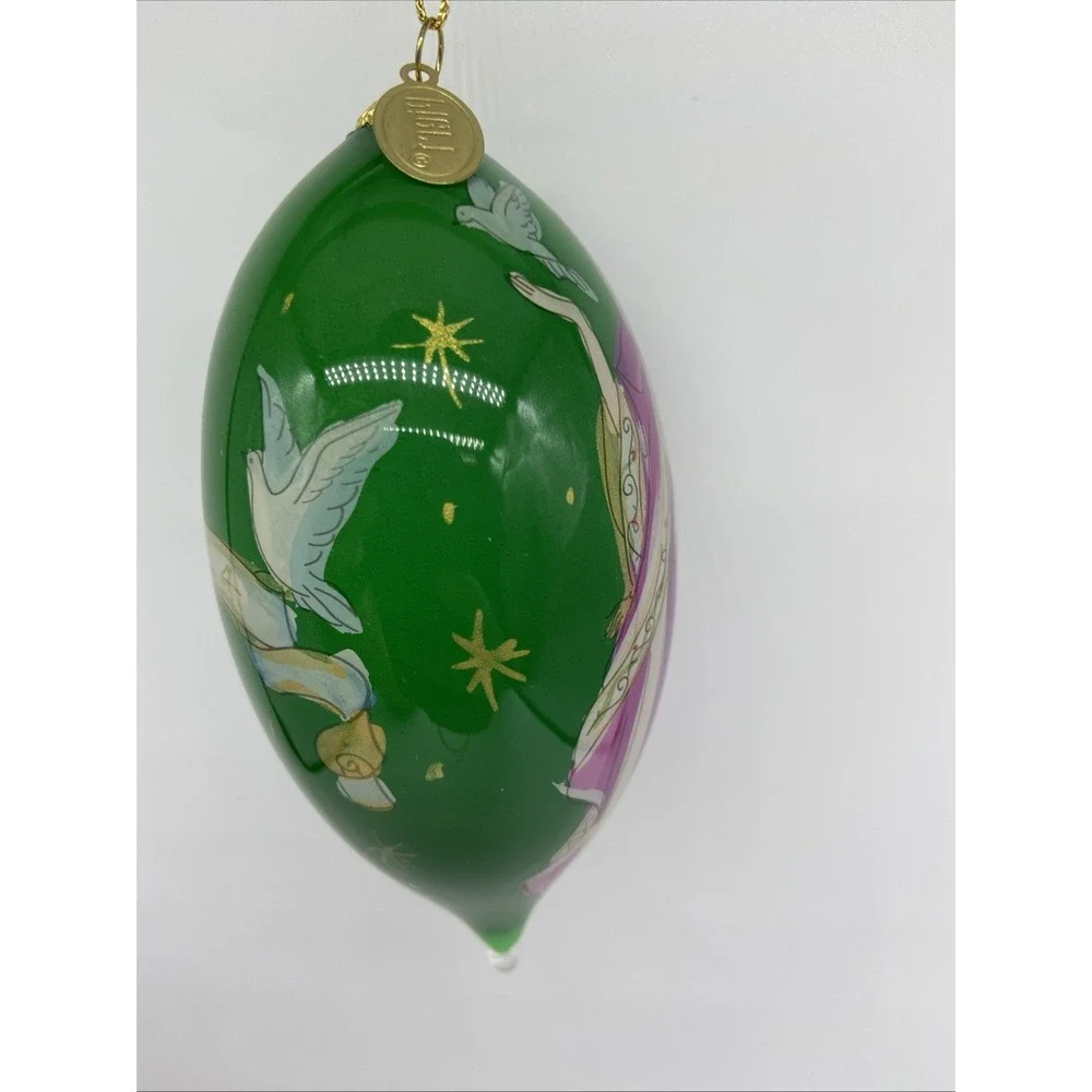 Pier 1 Hand Painted Li Bien Glass Cone Ornament 2014 Angel With Doves